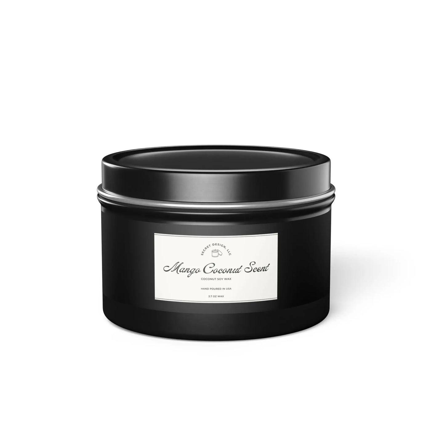 Soy Candle Mango Coconut Scented Elegant Tin - Secret Design, LLC Printify