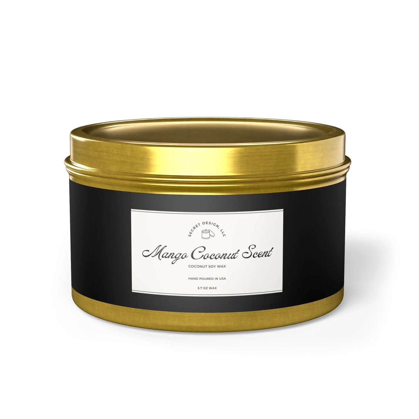 Soy Candle Mango Coconut Scented Elegant Tin - Secret Design, LLC Printify