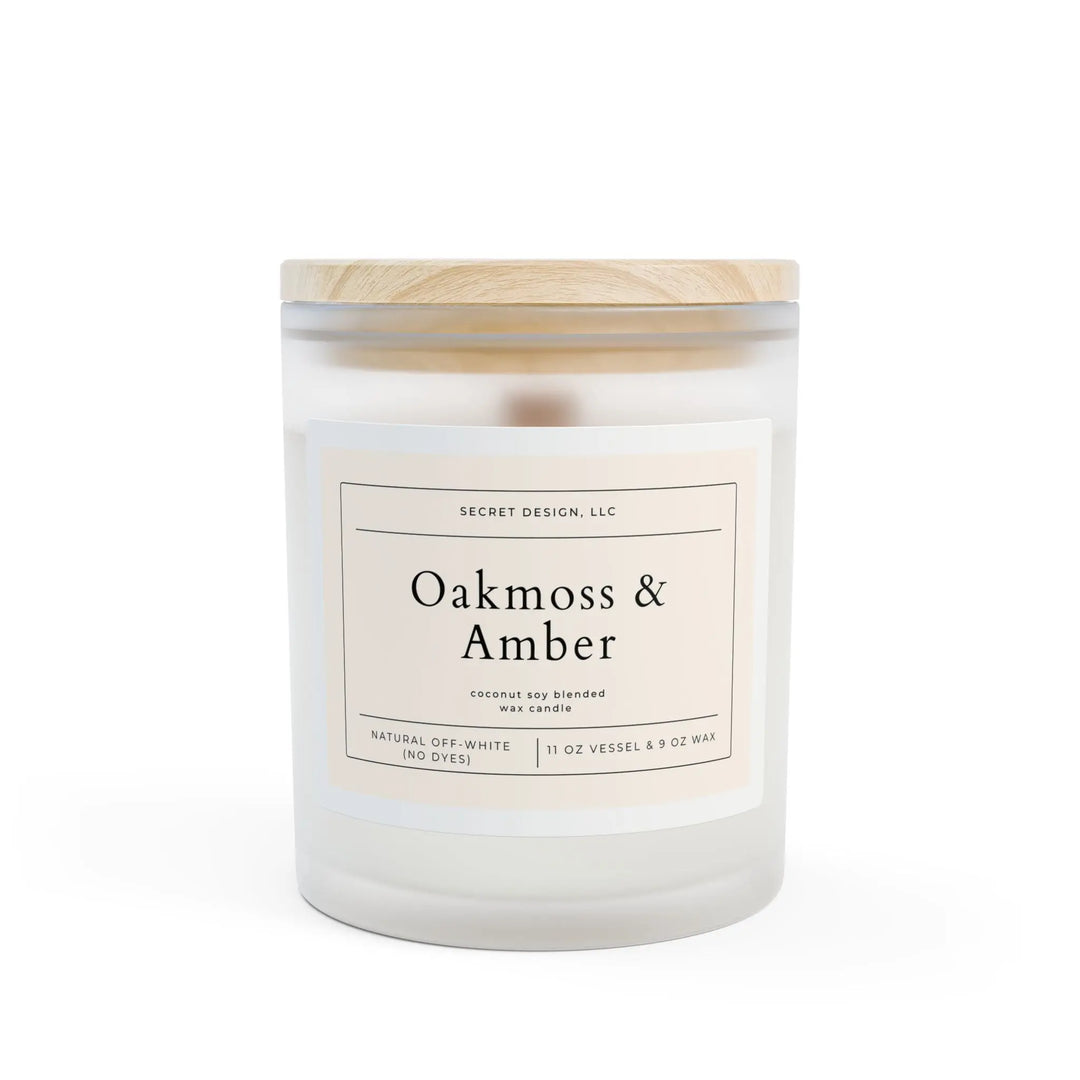 Soy Candle Oakmoss & Amber Frosted Glass - Secret Design, LLC Printify
