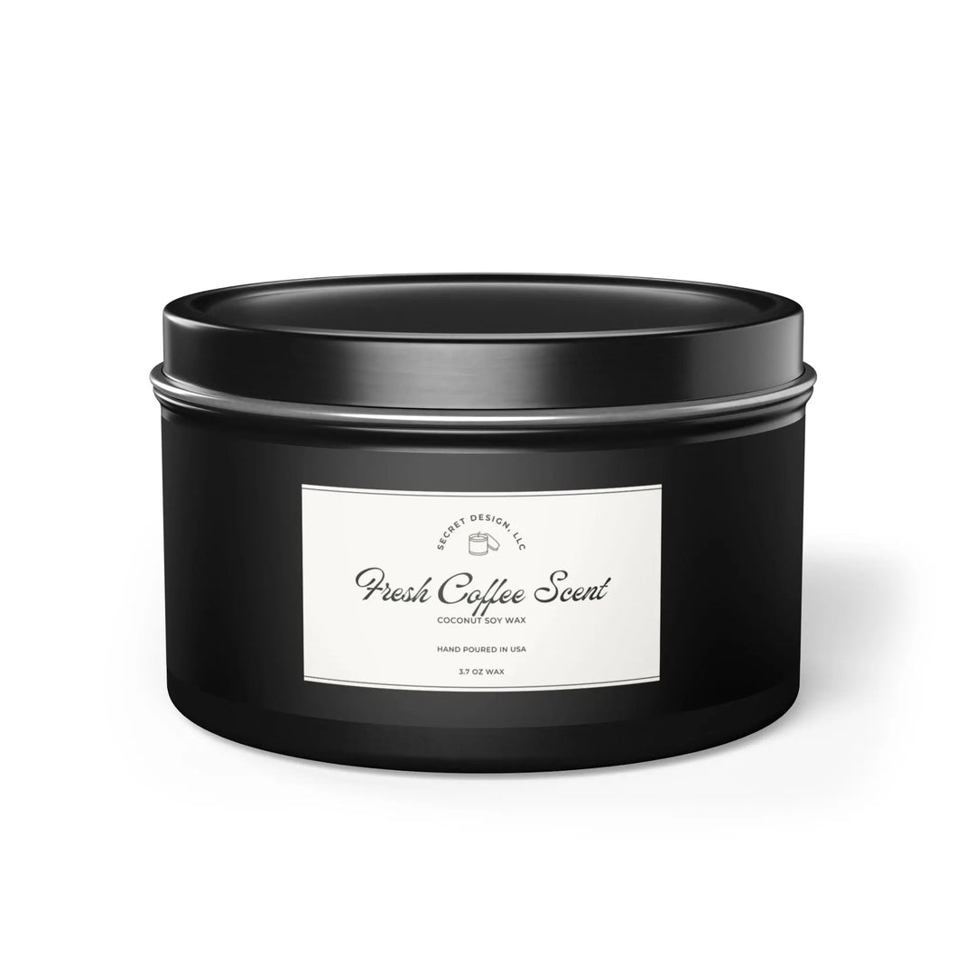 Soy Candle Fresh Coffee Scented Elegant Tin - Secret Design, LLC Printify