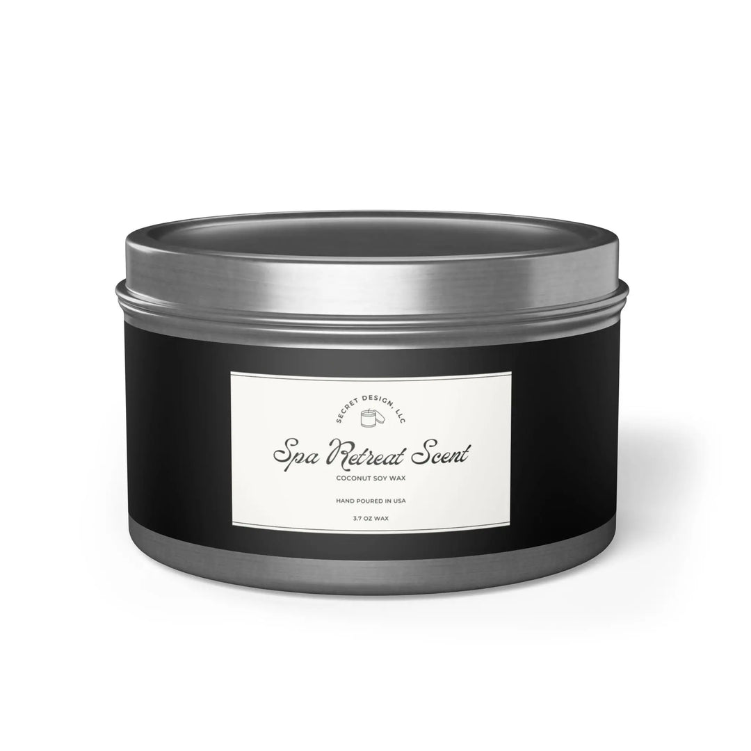 Soy Candle Spa Retreat Scented Elegant Tin - Secret Design, LLC Printify