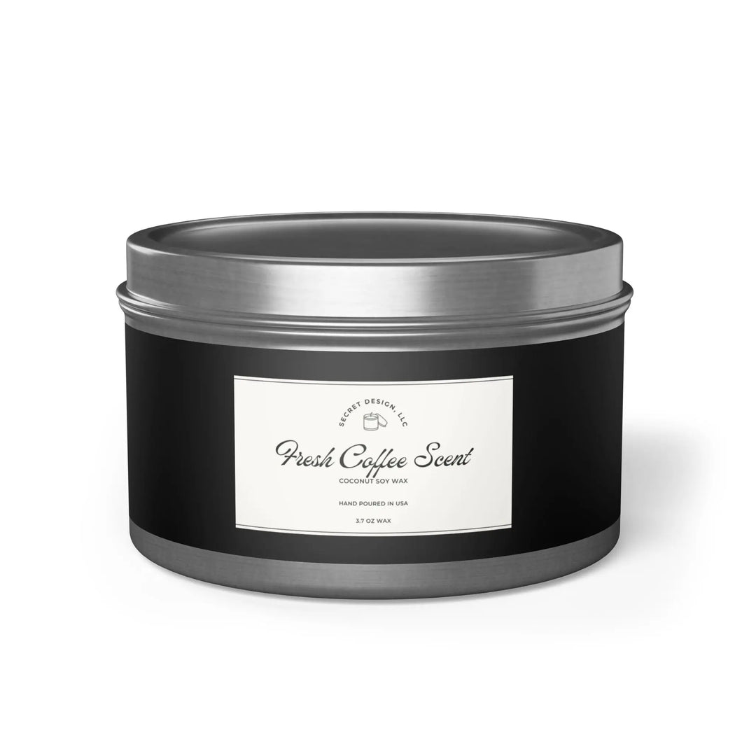 Soy Candle Fresh Coffee Scented Elegant Tin - Secret Design, LLC Printify