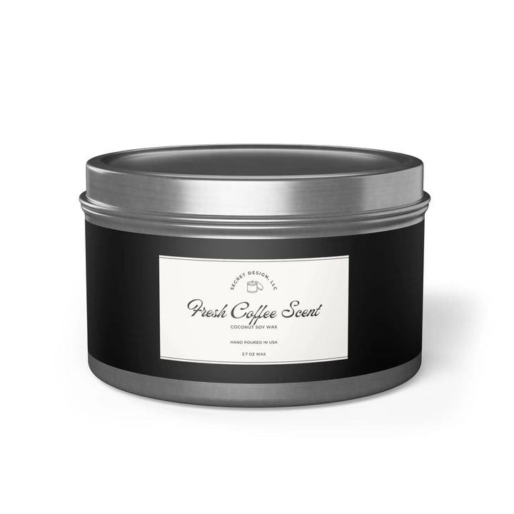 Soy Candle Fresh Coffee Scented Elegant Tin - Secret Design, LLC Printify