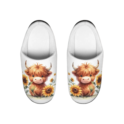 Slippers Women's Cute Highland Cow Indoor Slippers Printify