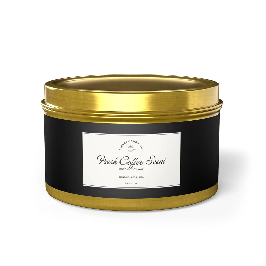 Soy Candle Fresh Coffee Scented Elegant Tin - Secret Design, LLC Printify