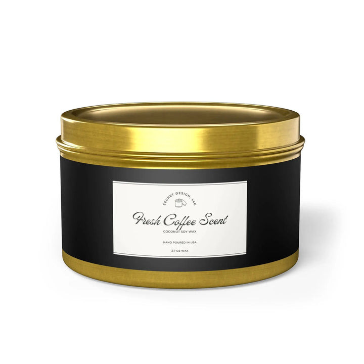 Soy Candle Fresh Coffee Scented Elegant Tin - Secret Design, LLC Printify