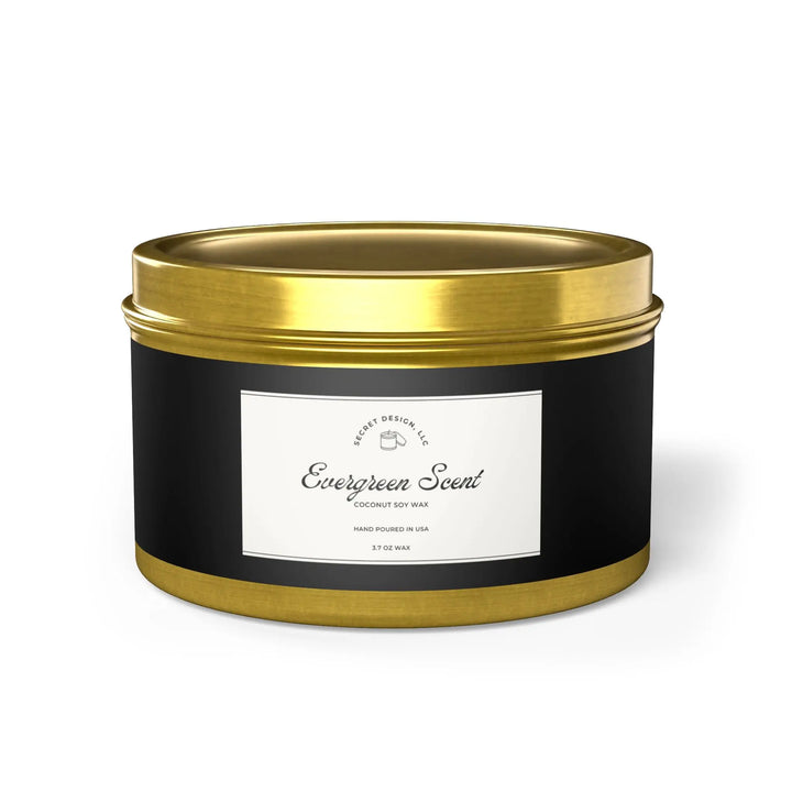 Soy Candle Evergreen Scented Elegant Tin - Secret Design, LLC Printify