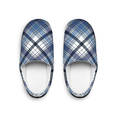 Slippers Blue Plaid Men's Indoor Slippers Printify