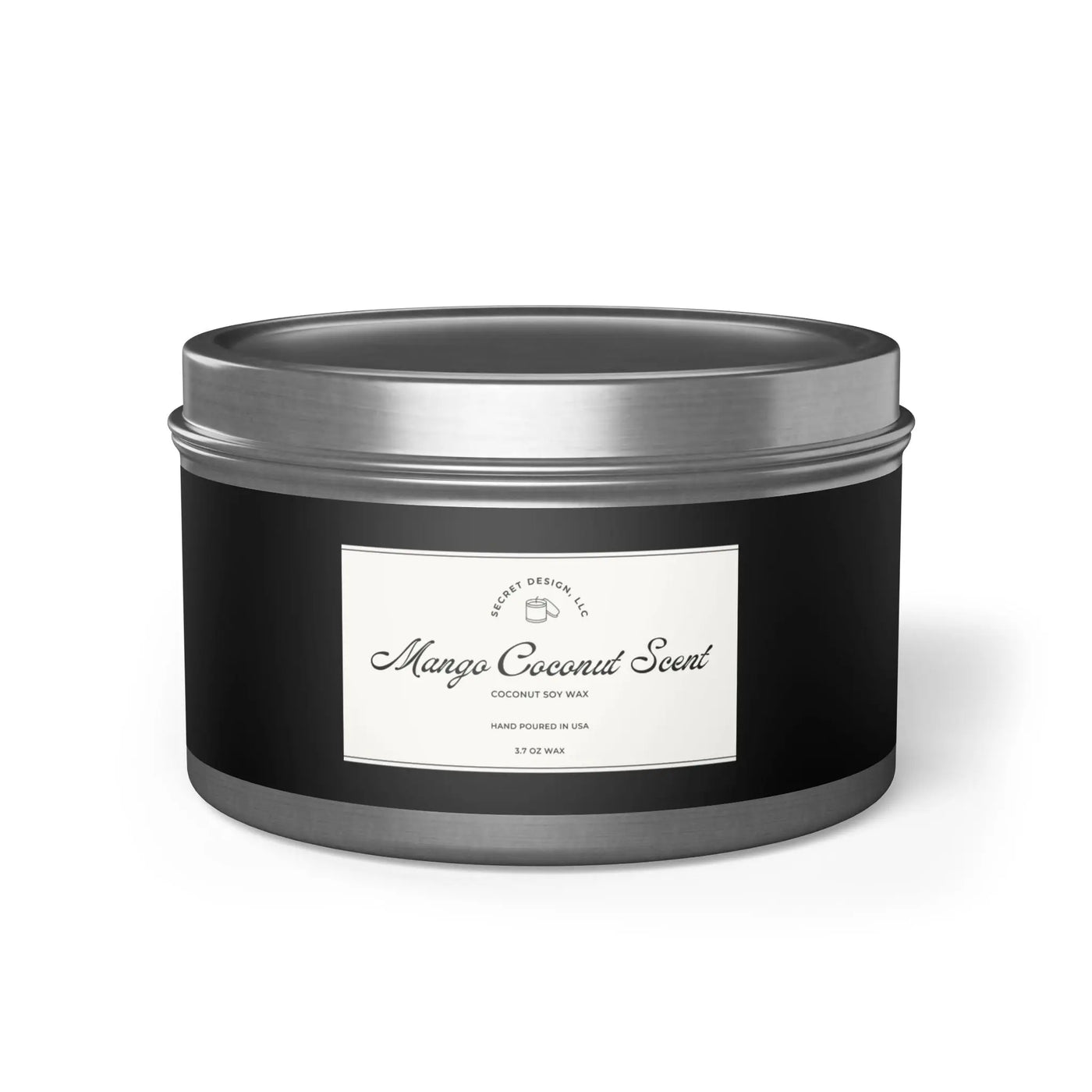 Soy Candle Mango Coconut Scented Elegant Tin - Secret Design, LLC Printify