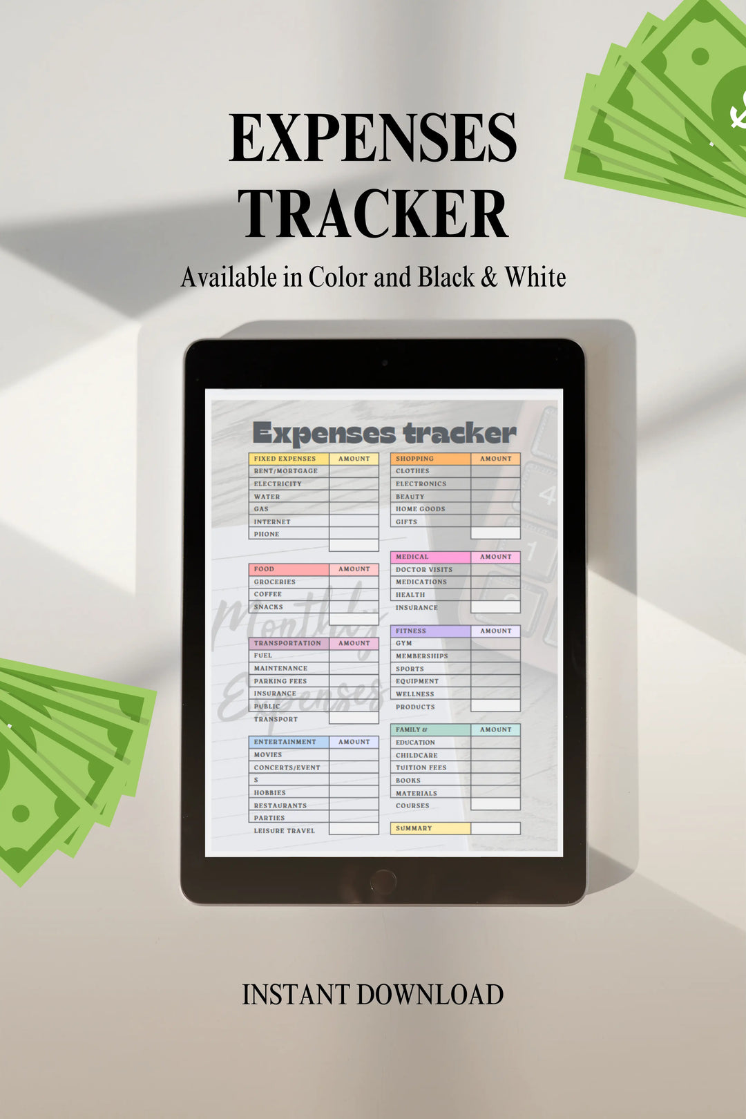 Digital/Printable Monthly Expense Tracker Secret Design, LLC