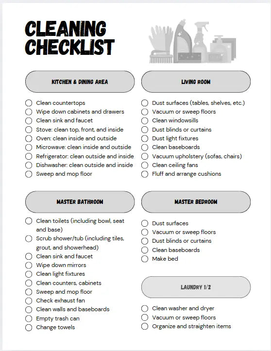 Digital/Printable Cleaning Checklist Secret Design, LLC