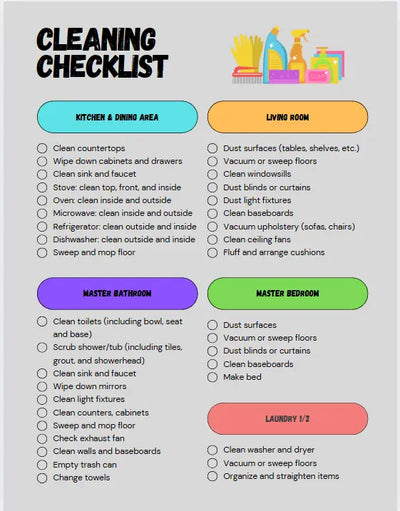 Digital/Printable Cleaning Checklist Secret Design, LLC