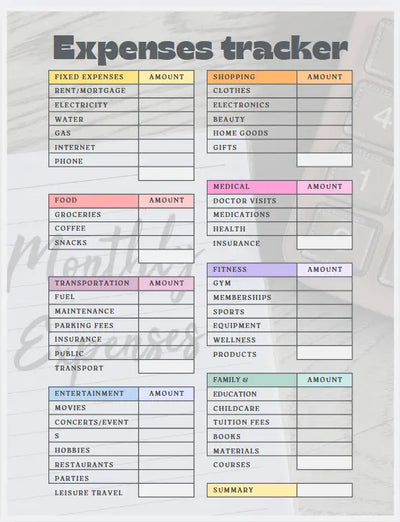 Digital/Printable Monthly Expense Tracker Secret Design, LLC