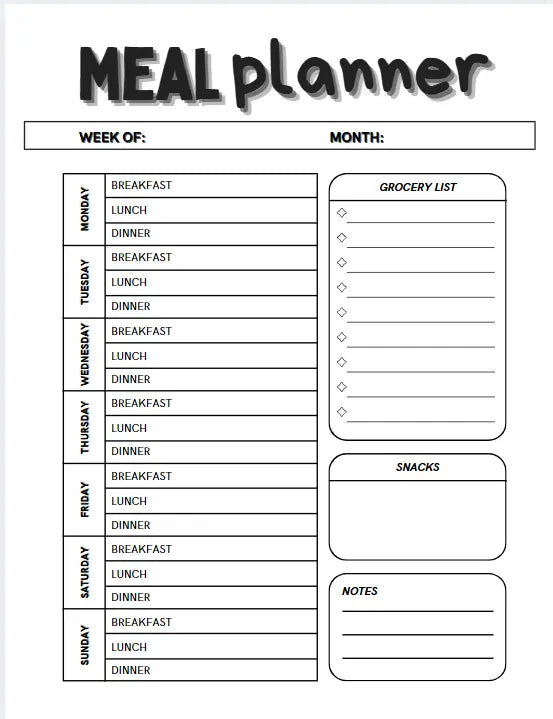 Digital/Printable Meal Planner Secret Design, LLC