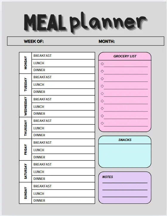 Digital/Printable Meal Planner Secret Design, LLC