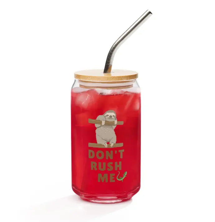 Can-shaped glass Sloth Don't Rush Me Printful