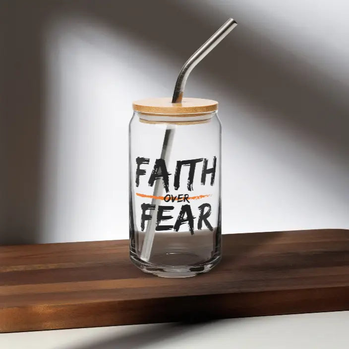 Can-shaped glass Faith over Fear Printful