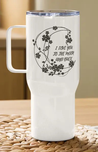Travel mug with a handle Love you to the Moon Printful