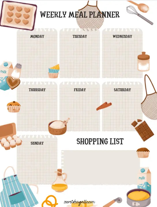Weekly Meal Planner – Digital & Printable with Shopping List Secret Design, LLC